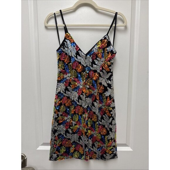 Mac Duggal Size 0 Black Floral 26867 Sequined Mini Cocktail Dress New - Picture 10 of 13